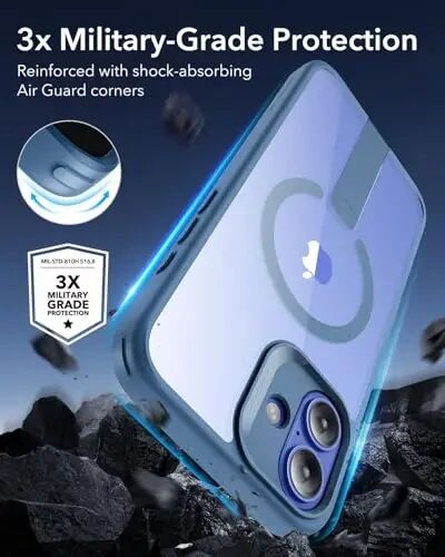 Чехол ESR для iPhone 16 Plus с подставкой, совместимый с MagSafe, магнитный, ударопрочный, военного класса, с регулируемой подставкой, серия Boost, прозрачно-синий - 4