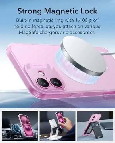 Чехол ESR для iPhone 16 Plus, совместимый с MagSafe, защита камеры, ударопрочный тонкий чехол, устойчивый к пожелтению и царапинам, магнитный чехол для телефона для iPhone 16 Plus, серия Zero, матовый розовый-MagSafe - 5