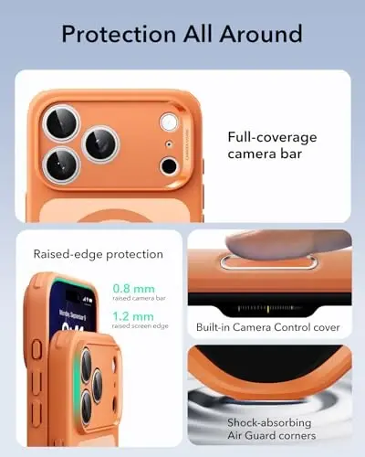 Чехол ESR для iPhone 17 Pro Max, крышка управления камерой, совместим с MagSafe, ударопрочная защита военного класса, магнитный чехол для iPhone 17 Pro Max, классический гибридный чехол, матовый оранжевый - 3
