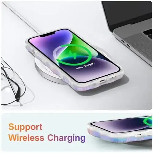 Чехол EYZUTAK для iPhone 14 Plus/iPhone 15 Plus, красочный ретро-масляная живопись, цветок, лазерный глянцевый, милый, кудрявый волнистый край, изысканный чехол для телефона, стильный, прочный, защитный чехол из ТПУ для девушек и женщин - зеленый - 6