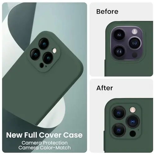 Чехол FireNova для iPhone 14 Pro Max, улучшенный силикон [защита камеры], мягкая подкладка из микрофибры против царапин, 6,7 дюйма, альпийский зеленый - 3