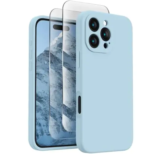 Чехол FireNova для iPhone 16 Pro Max, улучшенный силикон [защита камеры], мягкая подкладка из микрофибры против царапин, 2024, небесно-голубой - 1