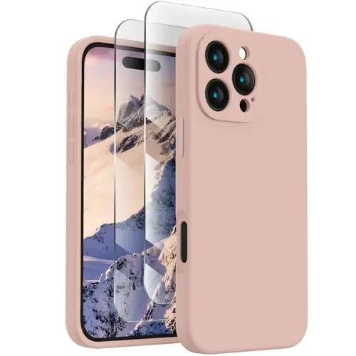 Чехол FireNova для iPhone 16 Pro, улучшенный силиконовый [защита камеры], мягкая подкладка из микрофибры против царапин, 2024, песочно-розовый - FIRENOVA