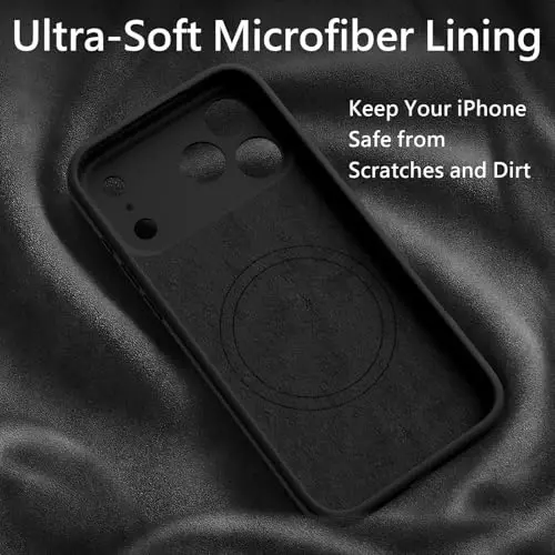 Чехол FireNova Magnetic для iPhone 17 Pro Max, совместимый с MagSafe, [со встроенной силиконовой кнопкой управления камерой] [защита камеры], чехол из микрофибры с защитой от царапин, 6,9 дюйма, черный - 3