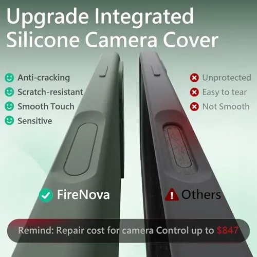 Чехол FireNova Magnetic для iPhone 17 Pro, совместим с MagSafe, [со встроенной силиконовой кнопкой управления камерой] [защита камеры], чехол с подкладкой из микрофибры против царапин, 6.3 дюйма, цвет Calke Green - FIRENOVA (1)