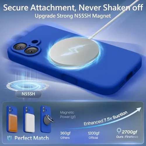 Чехол FireNova Magnetic для iPhone 17, совместимый с MagSafe, [со встроенной силиконовой кнопкой управления камерой] [защита камеры], защита от царапин, подкладка из микрофибры, 6,3 дюйма, ярко-синий - 1