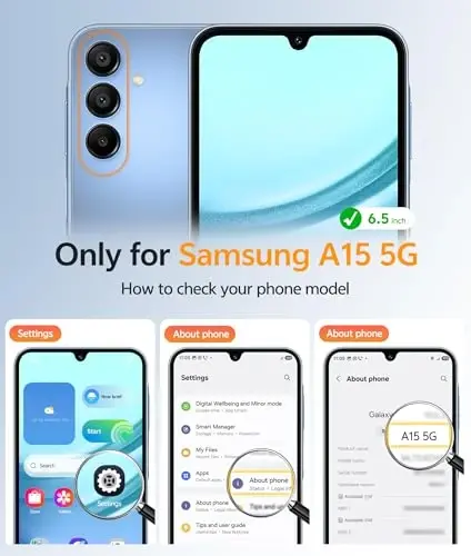 Чехол FNTCASE для Galaxy A15 5G: [Совместимость с Magsafe] [Защитное стекло] Матовый полупрозрачный чехол военной степени защиты для Samsung A15 - Синий - 2