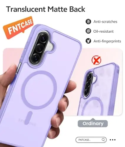 Чехол FNTCASE для Galaxy A17/A16 5G: чехол для Samsung A17 [совместим с Magsafe] [защитная пленка] матовый полупрозрачный военного класса для Samsung A 17 и A 16 4G - Светло-фиолетовый 