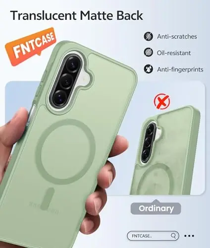 Чехол FNTCASE для Galaxy A17/A16 5G: для чехлов Samsung A17 [Совместимо с Magsafe] [Защитное стекло] Матовый полупрозрачный военного класса для Samsung A 17 и A 16 4G - Светлый мох 