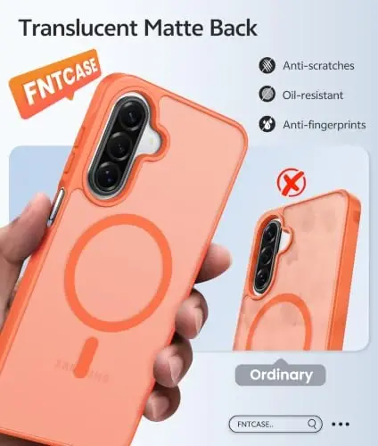 Чехол FNTCASE для Galaxy A17/A16 5G, совместимый с Magsafe, защитная пленка | Полупрозрачный матовый, защита от падений военного класса 14FT, тонкий противоударный, для Samsung A 17 A 16, оранжевый - 6