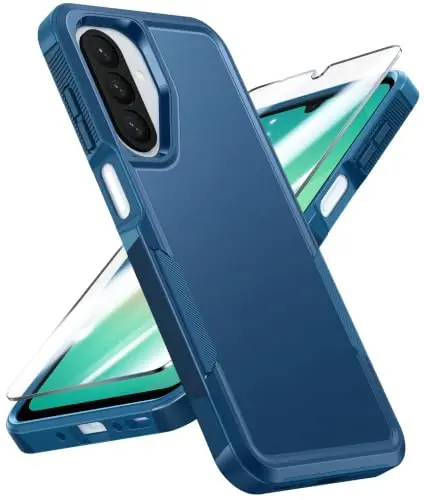Чехол FNTCASE для Galaxy A26-5G: двухслойный противоударный защитный чехол для телефона Samsung A26 5G с защитной пленкой для экрана, защита от падений военного класса — 6,7 дюйма (матовый синий) 