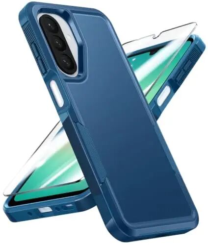 Чехол FNTCASE для Galaxy A26-5G: двухслойный противоударный защитный чехол для телефона Samsung A26 5G с защитной пленкой для экрана, защита от падений военного класса — 6,7 дюйма (матовый синий) - FNTCASE