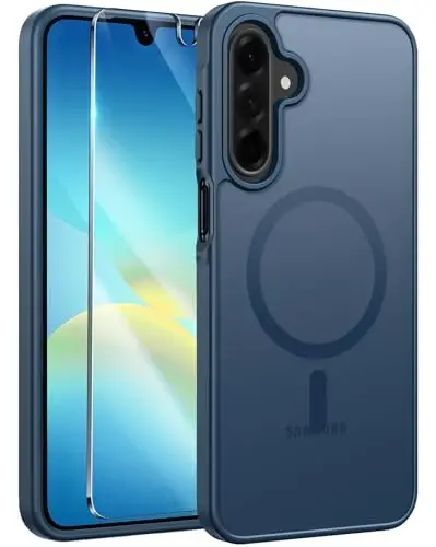 Чехол FNTCASE для Galaxy A26 5G: Матовый полупрозрачный чехол для телефона с магнитной защитой от падений военного класса — тонкий, прочный, ударопрочный защитный чехол для Samsung A26 — синий 
