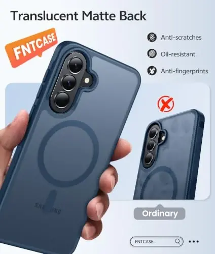 Чехол FNTCASE для Galaxy A37/A36 5G, для Magsafe, защитная пленка | Полупрозрачная матовая магнитная задняя панель, защита от падения военного класса 14FT, ударопрочный, для Samsung A37, синий - 6