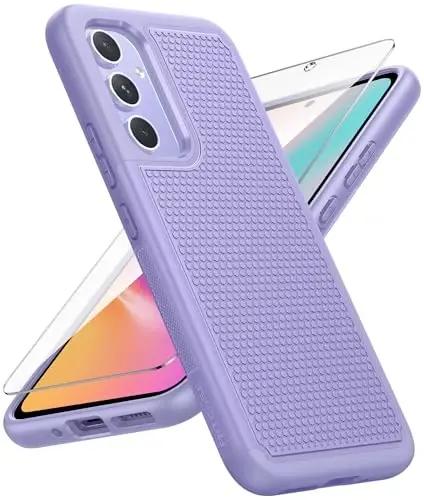 Чехол FNTCASE для Galaxy A54-5G: двухслойный нескользкий чехол Samsung | С защитной пленкой, ударопрочная защита военного класса, матовые текстурированные защитные чехлы для повседневного использования, светло-фиолетовый - 1