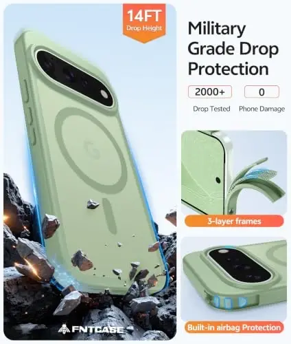 Чехол FNTCASE для Google 11/11 Pro, совместим с Magsafe | Защитная пленка, полупрозрачный матовый, защита от падений военного класса 14FT, ударопрочный чехол для телефона, светлый мох - 5