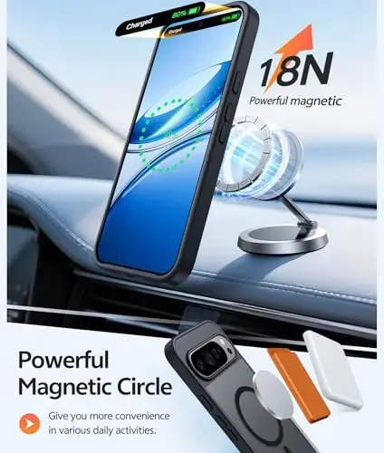 Чехол FNTCASE для Google Pixel 10 Pro: для чехла Pixel 10 [Подходит для Magsafe] Полупрозрачные матовые чехлы с [защитным экраном] Ударопрочный защитный магнитный чехол для телефона военного класса (6,3 дюйма — черный) - FNTCASE (1)