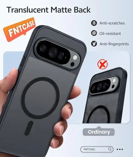 Чехол FNTCASE для Google Pixel 10 Pro: для чехла Pixel 10 [Подходит для Magsafe] Полупрозрачные матовые чехлы с [защитным экраном] Ударопрочный защитный магнитный чехол для телефона военного класса (6,3 дюйма — черный) - 5