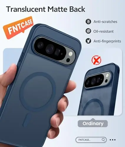 Чехол FNTCASE для Google Pixel 10 Pro: для чехла Pixel 10 [Подходит для Magsafe] Полупрозрачные матовые чехлы с [защитным экраном] Военный класс Ударопрочный защитный магнитный чехол для телефона (6,3 дюйма — синий) 