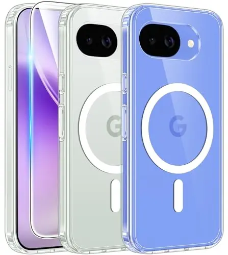 Чехол FNTCASE для Google Pixel 10a: магнитная защита военного класса от падений с защитной пленкой для экрана, устойчивый к пожелтению, прочный ударопрочный защитный прозрачный бампер (Clear Magsafe) 