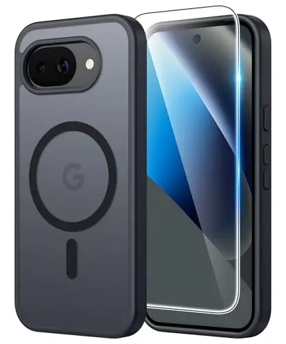 Чехол FNTCASE для Google Pixel 10A: матовый полупрозрачный противоударный чехол с защитной пленкой для экрана — защитный чехол военного класса, прочный ТПУ, защита от падений — 6,3 дюйма (черный) - 1