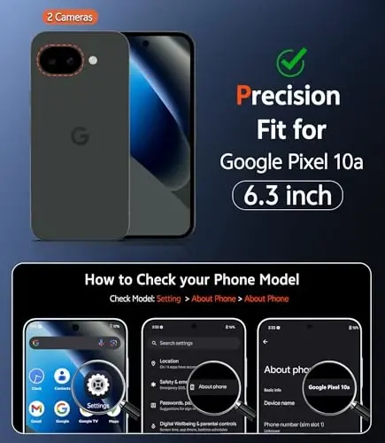 Чехол FNTCASE для Google Pixel 10A: матовый полупрозрачный противоударный чехол с защитной пленкой для экрана — защитный чехол военного класса, прочный ТПУ, защита от падений — 6,3 дюйма (черный) - 2