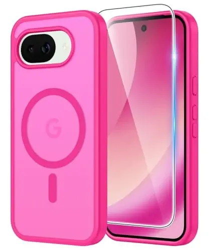 Чехол FNTCASE для Google Pixel 10A: матовый полупрозрачный, с защитной пленкой для экрана, ударопрочный, военного класса, защита от падений, прочный корпус из ТПУ — 6,3 дюйма (ярко-розовый однотонный) - 1