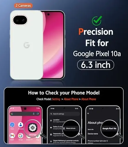 Чехол FNTCASE для Google Pixel 10A: матовый полупрозрачный, с защитной пленкой для экрана, ударопрочный, военного класса, защита от падений, прочный корпус из ТПУ — 6,3 дюйма (ярко-розовый однотонный) - 2