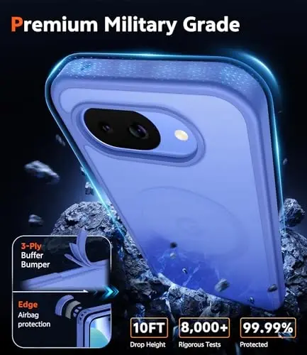 Чехол FNTCASE для Google Pixel 10A: матовый полупрозрачный с защитной пленкой, ударопрочный, военного класса защиты, прочный ТПУ-чехол — 6,3 дюйма (ультрамарин) - 6