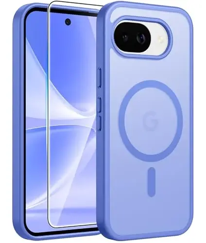 Чехол FNTCASE для Google Pixel 10a: [Совместим с Magsafe] Полупрозрачный матовый чехол с [защитной пленкой] Ударопрочный защитный магнитный чехол военного класса для Pixel 10A — Ультрамарин 