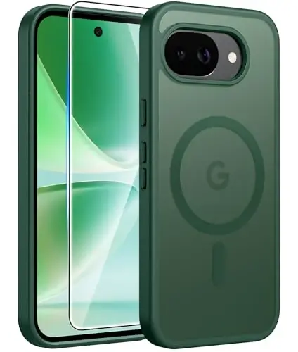 Чехол FNTCASE для Google Pixel 10a: [Совместимо с Magsafe] Полупрозрачные матовые чехлы с [защитным стеклом] Ударопрочный магнитный защитный чехол военного класса для Pixel 10A — зеленый - 1
