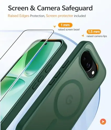 Чехол FNTCASE для Google Pixel 10a: [Совместимо с Magsafe] Полупрозрачные матовые чехлы с [защитным стеклом] Ударопрочный магнитный защитный чехол военного класса для Pixel 10A — зеленый - 4