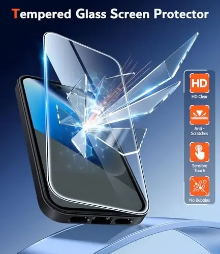 Чехол FNTCASE для Google Pixel 10a: военный класс защиты от падений с защитной пленкой для экрана, защита от пожелтения, прочный ударопрочный защитный бампер, прозрачный чехол (D-Black) - 4