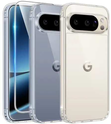 Чехол FNTCASE для Google Pixel 9 Pro XL: прозрачный чехол для телефона с защитной пленкой, тонкий, прочный, защитный от пожелтения, ударопрочный (прозрачный) - 1