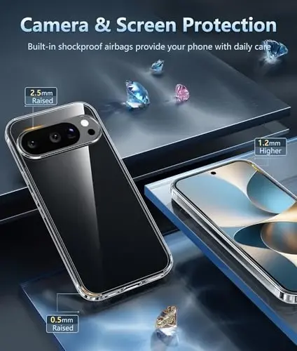 Чехол FNTCASE для Google Pixel 9 Pro XL: прозрачный чехол для телефона с защитной пленкой, тонкий, прочный, защитный от пожелтения, ударопрочный (прозрачный) - 4