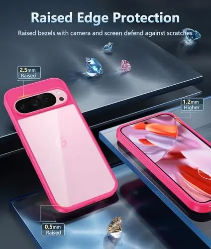 Чехол FNTCASE для Google Pixel 9 Pro XL: прозрачный чехол, защита от падений военного класса, защита от пожелтения, прочный ударопрочный защитный бампер (розовый) - 5