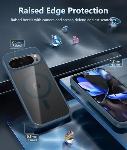 Чехол FNTCASE для Google Pixel 9 Pro XL: прозрачный, магнитный, защита от падений военного класса, защита от пожелтения, прочный ударопрочный бампер (сапфирово-синий) - 5