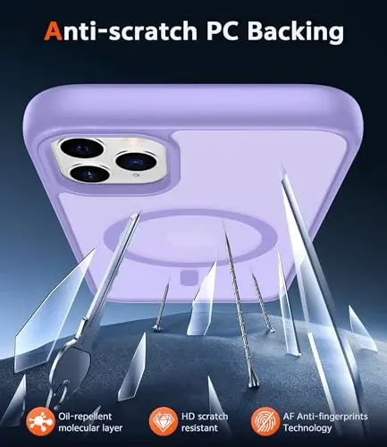 Чехол FNTCASE для iPhone 11 Pro: Матовый магнитный чехол, совместимый с Magsafe, тонкий, не желтеющий, военного класса защиты от падений, прочный, полупрозрачный защитный чехол (C-Purple) - 5