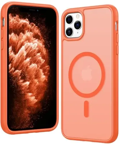 Чехол FNTCASE для iPhone 11 Pro: Матовый магнитный чехол, совместимый с Magsafe, тонкий, защита от пожелтения, защита от падений военного класса, прочный защитный полупрозрачный чехол для телефона (C-Orange) 