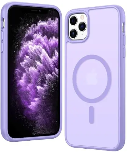 Чехол FNTCASE для iPhone 11 Pro-Max: Матовый магнитный чехол, совместимый с Magsafe, тонкий, защита от пожелтения, военный класс защиты от падений, прочный защитный полупрозрачный чехол (C-Purple) - 1