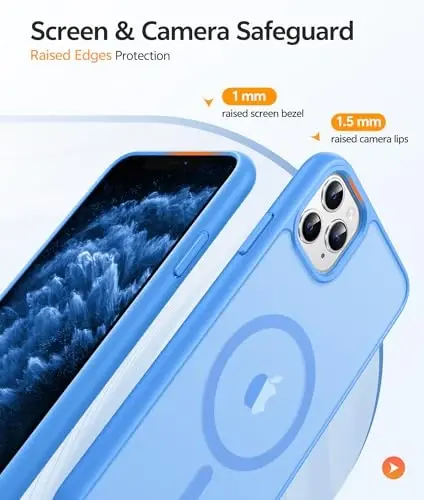 Чехол FNTCASE для iPhone 11 Pro: [Совместимость с Magsafe] Полупрозрачный матовый магнитный чехол для телефона - Защита от падений военного уровня, противоударный защитный чехол для iPhone 11Pro 2019 - Ледяной голубой - 4