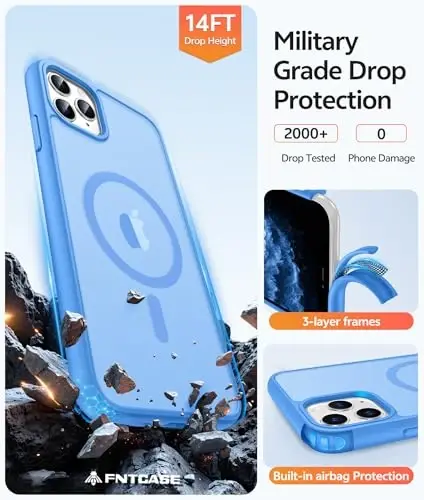 Чехол FNTCASE для iPhone 11 Pro: [Совместимость с Magsafe] Полупрозрачный матовый магнитный чехол для телефона - Защита от падений военного уровня, противоударный защитный чехол для iPhone 11Pro 2019 - Ледяной голубой - 5