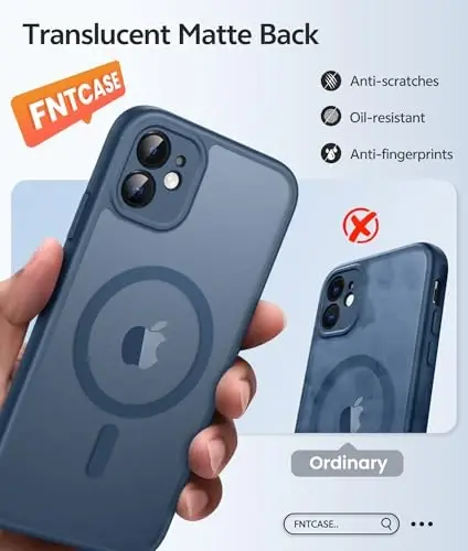 Чехол FNTCASE для iPhone 11: [Совместимость с Magsafe] Полупрозрачный матовый магнитный чехол [Полная защита камеры] Военный класс Ударопрочный защитный чехол для телефона - Синий - 5