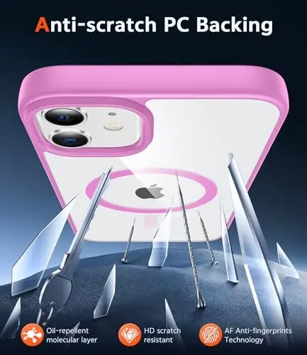 Чехол FNTCASE для iPhone 12: Чехол для iPhone 12 Pro, магнитный, совместим с Magsafe, тонкий, не желтеет, военный стандарт защиты от падений, прочный прозрачный чехол (B-Pink) - 5