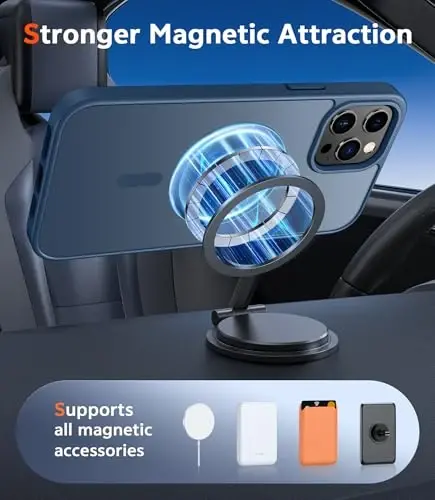 Чехол FNTCASE для iPhone 12 Pro-Max: Матовый магнитный чехол, совместимый с Magsafe, тонкий, не желтеющий, защита от падений военного класса, прочный защитный полупрозрачный чехол для телефона (C-Blue) - 4