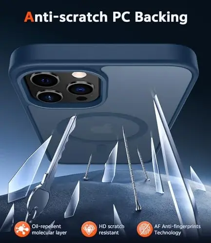 Чехол FNTCASE для iPhone 12 Pro-Max: Матовый магнитный чехол, совместимый с Magsafe, тонкий, не желтеющий, защита от падений военного класса, прочный защитный полупрозрачный чехол для телефона (C-Blue) - 5