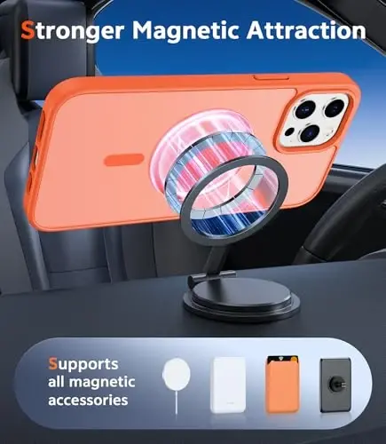 Чехол FNTCASE для iPhone 12 Pro-Max: Матовый магнитный чехол, совместимый с Magsafe, тонкий, защита от пожелтения, защита от падений военного класса, прочный полупрозрачный защитный чехол для телефона (C-Orange) - 4