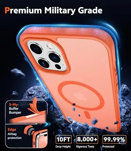 Чехол FNTCASE для iPhone 12 Pro-Max: Матовый магнитный чехол, совместимый с Magsafe, тонкий, защита от пожелтения, защита от падений военного класса, прочный полупрозрачный защитный чехол для телефона (C-Orange) - 6