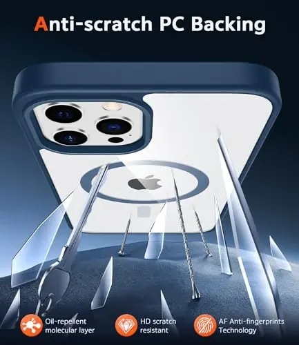 Чехол FNTCASE для iPhone 12 Pro-Max: прозрачный магнитный чехол, совместимый с Magsafe, тонкий, устойчивый к пожелтению, защита от падений военного класса, прочный защитный прозрачный чехол для мобильного телефона (B-синий) - 5