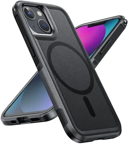 Чехол FNTCASE для iPhone 13 Mini: Двухслойный магнитный чехол для iPhone 12 Mini, совместимый с Magsafe, военный класс защиты от падений, прочный защитный чехол для телефона (черный) - 1
